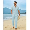 image:imageCOOFANDY Mens Linen Sets 2 Piece Beach Outfit Casual Short Sleeve Button Down Shirts Loose Pants Summer Vacation OutfitsSky Blue