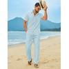 image:imageCOOFANDY Mens Linen Sets 2 Piece Beach Outfit Casual Short Sleeve Button Down Shirts Loose Pants Summer Vacation OutfitsSky Blue