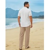 image:imageCOOFANDY Mens Linen Sets 2 Piece Beach Outfit Casual Short Sleeve Button Down Shirts Loose Pants Summer Vacation OutfitsWhite ShirtKhaki Pants
