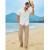 image:imageCOOFANDY Mens Linen Sets 2 Piece Beach Outfit Casual Short Sleeve Button Down Shirts Loose Pants Summer Vacation OutfitsWhite ShirtKhaki Pants