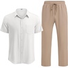 image:imageCOOFANDY Mens Linen Sets 2 Piece Beach Outfit Casual Short Sleeve Button Down Shirts Loose Pants Summer Vacation OutfitsWhite ShirtKhaki Pants