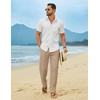 image:imageCOOFANDY Mens Linen Sets 2 Piece Beach Outfit Casual Short Sleeve Button Down Shirts Loose Pants Summer Vacation OutfitsWhite ShirtKhaki Pants