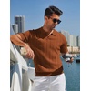 image:imageCOOFANDY Mens Polo Shirts Short Sleeve V Neck Knit Shirts for Men Casual Old Money Clothes Mens Golf ShirtLight Brown