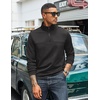 image:imageCOOFANDY Mens Quarter Zip Pullover Lightweight Textured Sweatshirt Long Sleeve Casual Mock Neck Polo ShirtsAll Black