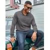 image:imageCOOFANDY Mens Quarter Zip Pullover Lightweight Textured Sweatshirt Long Sleeve Casual Mock Neck Polo ShirtsDark Grey