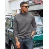 image:imageCOOFANDY Mens Quarter Zip Pullover Lightweight Textured Sweatshirt Long Sleeve Casual Mock Neck Polo ShirtsDark Grey