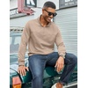 image:imageCOOFANDY Mens Quarter Zip Pullover Lightweight Textured Sweatshirt Long Sleeve Casual Mock Neck Polo ShirtsKhaki
