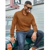 image:imageCOOFANDY Mens Quarter Zip Pullover Lightweight Textured Sweatshirt Long Sleeve Casual Mock Neck Polo ShirtsLight Brown