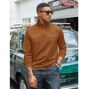 image:imageCOOFANDY Mens Quarter Zip Pullover Lightweight Textured Sweatshirt Long Sleeve Casual Mock Neck Polo ShirtsLight Brown