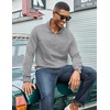 image:imageCOOFANDY Mens Quarter Zip Pullover Lightweight Textured Sweatshirt Long Sleeve Casual Mock Neck Polo ShirtsLight Grey