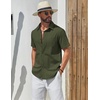image:imageCOOFANDY Mens Short Sleeve Button Down Shirts Summer Cotton Lyocell Linen Textured Casual Beach Shirts with PocketArmy Green