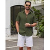 image:imageCOOFANDY Mens Short Sleeve Button Down Shirts Summer Cotton Lyocell Linen Textured Casual Beach Shirts with PocketArmy Green