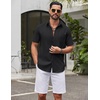 image:imageCOOFANDY Mens Short Sleeve Button Down Shirts Summer Cotton Lyocell Linen Textured Casual Beach Shirts with PocketBlack