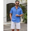 image:imageCOOFANDY Mens Short Sleeve Button Down Shirts Summer Cotton Lyocell Linen Textured Casual Beach Shirts with PocketBlue