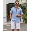 image:imageCOOFANDY Mens Short Sleeve Button Down Shirts Summer Cotton Lyocell Linen Textured Casual Beach Shirts with PocketLight Blue