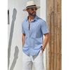 image:imageCOOFANDY Mens Short Sleeve Button Down Shirts Summer Cotton Lyocell Linen Textured Casual Beach Shirts with PocketLight Blue