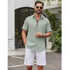 image:imageCOOFANDY Mens Short Sleeve Button Down Shirts Summer Cotton Lyocell Linen Textured Casual Beach Shirts with PocketLight Green