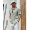 image:imageCOOFANDY Mens Short Sleeve Button Down Shirts Summer Cotton Lyocell Linen Textured Casual Beach Shirts with PocketLight Green