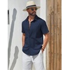 image:imageCOOFANDY Mens Short Sleeve Button Down Shirts Summer Cotton Lyocell Linen Textured Casual Beach Shirts with PocketNavy Blue
