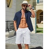 image:imageCOOFANDY Mens Short Sleeve Button Down Shirts Summer Cotton Lyocell Linen Textured Casual Beach Shirts with PocketNavy Blue