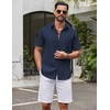 image:imageCOOFANDY Mens Short Sleeve Button Down Shirts Summer Cotton Lyocell Linen Textured Casual Beach Shirts with PocketNavy Blue