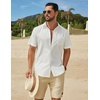 image:imageCOOFANDY Mens Short Sleeve Button Down Shirts Summer Cotton Lyocell Linen Textured Casual Beach Shirts with PocketWhite