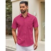 image:imageCOOFANDY Mens Short Sleeve Casual Button Down Shirts Summer Untucked Dress Shirts with PocketRose Red