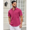image:imageCOOFANDY Mens Short Sleeve Casual Button Down Shirts Summer Untucked Dress Shirts with PocketRose Red