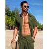 image:imageCOOFANDY Mens Summer Beach Outfits 2 Piece Short Sets Shirts and Shorts Vacation Texture Linen Sets for MenArmy Green