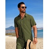 image:imageCOOFANDY Mens Summer Beach Outfits 2 Piece Short Sets Shirts and Shorts Vacation Texture Linen Sets for MenArmy Green