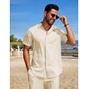 image:imageCOOFANDY Mens Summer Beach Outfits 2 Piece Short Sets Shirts and Shorts Vacation Texture Linen Sets for MenBeige