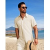 image:imageCOOFANDY Mens Summer Beach Outfits 2 Piece Short Sets Shirts and Shorts Vacation Texture Linen Sets for MenBeige