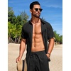 image:imageCOOFANDY Mens Summer Beach Outfits 2 Piece Short Sets Shirts and Shorts Vacation Texture Linen Sets for MenBlack