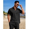 image:imageCOOFANDY Mens Summer Beach Outfits 2 Piece Short Sets Shirts and Shorts Vacation Texture Linen Sets for MenBlack