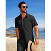 image:imageCOOFANDY Mens Summer Beach Outfits 2 Piece Short Sets Shirts and Shorts Vacation Texture Linen Sets for MenBlack