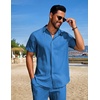 image:imageCOOFANDY Mens Summer Beach Outfits 2 Piece Short Sets Shirts and Shorts Vacation Texture Linen Sets for MenBlue