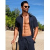 image:imageCOOFANDY Mens Summer Beach Outfits 2 Piece Short Sets Shirts and Shorts Vacation Texture Linen Sets for MenBlue Purple