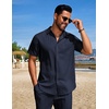 image:imageCOOFANDY Mens Summer Beach Outfits 2 Piece Short Sets Shirts and Shorts Vacation Texture Linen Sets for MenBlue Purple