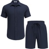 image:imageCOOFANDY Mens Summer Beach Outfits 2 Piece Short Sets Shirts and Shorts Vacation Texture Linen Sets for MenBlue Purple