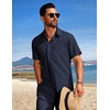 image:imageCOOFANDY Mens Summer Beach Outfits 2 Piece Short Sets Shirts and Shorts Vacation Texture Linen Sets for MenBlue Purple