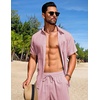 image:imageCOOFANDY Mens Summer Beach Outfits 2 Piece Short Sets Shirts and Shorts Vacation Texture Linen Sets for MenDark Pink
