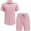 image:imageCOOFANDY Mens Summer Beach Outfits 2 Piece Short Sets Shirts and Shorts Vacation Texture Linen Sets for MenDark Pink