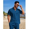 image:imageCOOFANDY Mens Summer Beach Outfits 2 Piece Short Sets Shirts and Shorts Vacation Texture Linen Sets for MenDeep Blue
