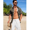 image:imageCOOFANDY Mens Summer Beach Outfits 2 Piece Short Sets Shirts and Shorts Vacation Texture Linen Sets for MenGreenwhite