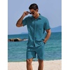 image:imageCOOFANDY Mens Summer Beach Outfits 2 Piece Short Sets Shirts and Shorts Vacation Texture Linen Sets for MenLake Green