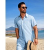 image:imageCOOFANDY Mens Summer Beach Outfits 2 Piece Short Sets Shirts and Shorts Vacation Texture Linen Sets for MenLight Blue