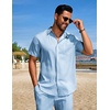 image:imageCOOFANDY Mens Summer Beach Outfits 2 Piece Short Sets Shirts and Shorts Vacation Texture Linen Sets for MenLight Blue