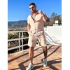 image:imageCOOFANDY Mens Summer Beach Outfits 2 Piece Short Sets Shirts and Shorts Vacation Texture Linen Sets for MenLight Brown