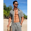 image:imageCOOFANDY Mens Summer Beach Outfits 2 Piece Short Sets Shirts and Shorts Vacation Texture Linen Sets for MenLight Gray