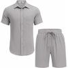 image:imageCOOFANDY Mens Summer Beach Outfits 2 Piece Short Sets Shirts and Shorts Vacation Texture Linen Sets for MenLight Gray